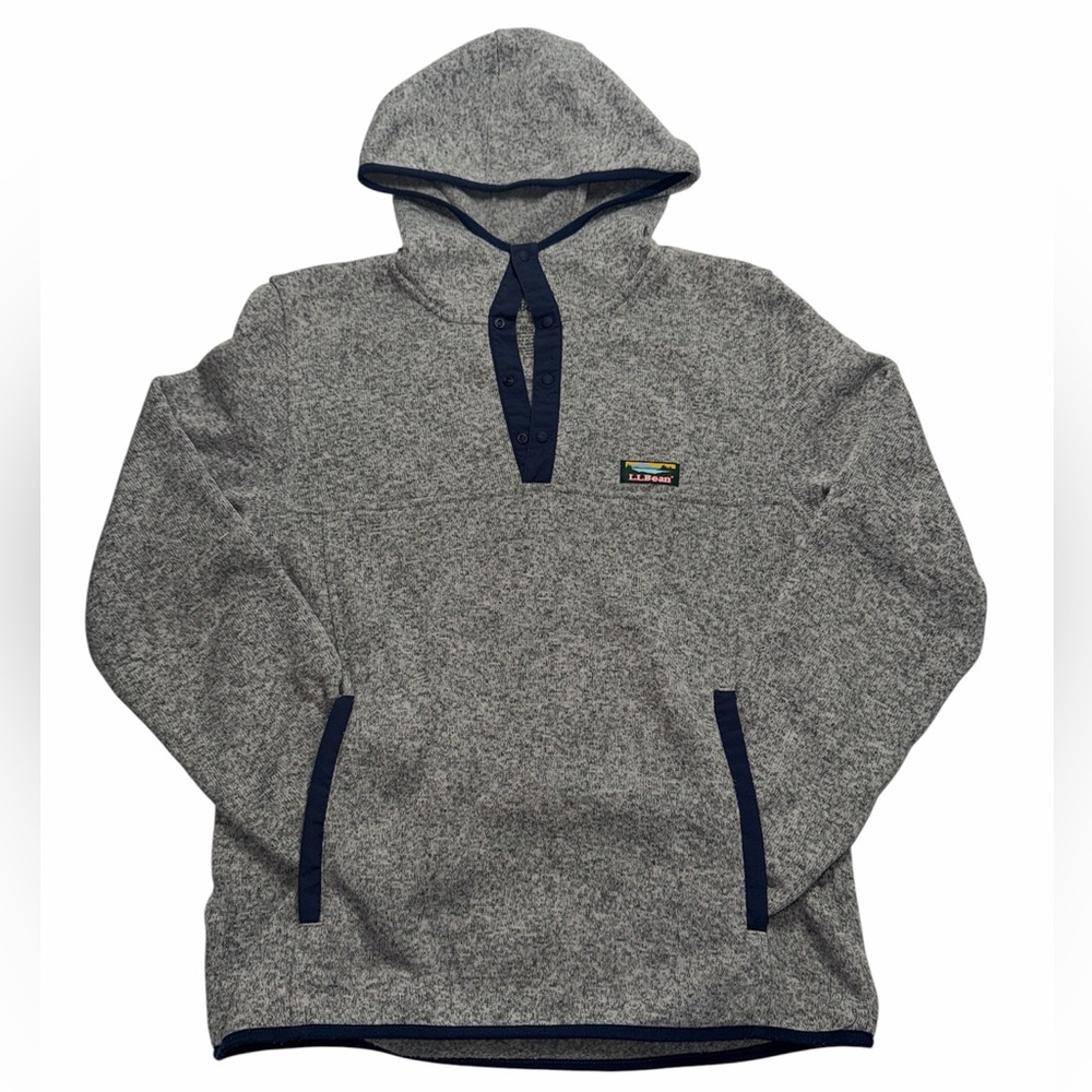 L.L.Bean Men’s Hooded Fleece Pullover Gray Size S Slightly Fitted